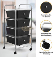 4-Drawers Storage Rolling Cart | Black Salon Furnishing