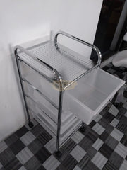 4-Drawers Storage Rolling Cart | White Salon Furnishing