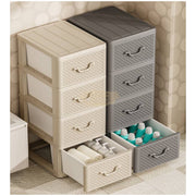 4-Tier Plastic Rattan Storage Drawer Cabinet | Beige Storage Cabinet