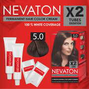 Nevaton Permanent Hair Color Cream Set (2 Tubes+Oxidation) - 5.0 Light Brown