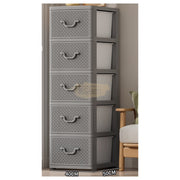 5-Tier Plastic Rattan Storage Drawer Cabinet | Beige Storage Cabinet