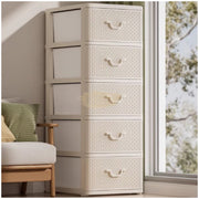 5-Tier Plastic Rattan Storage Drawer Cabinet | Beige Storage Cabinet
