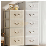 5-Tier Plastic Rattan Storage Drawer Cabinet | Beige Storage Cabinet
