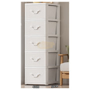 5-Tier Plastic Rattan Storage Drawer Cabinet | Beige Storage Cabinet