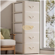 5-Tier Plastic Rattan Storage Drawer Cabinet | Gray Storage Cabinet