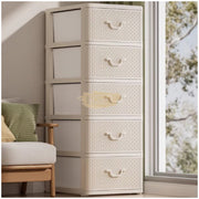 5-Tier Plastic Rattan Storage Drawer Cabinet | White Storage Cabinet