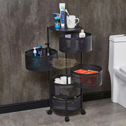 5-Tier Rotating Storage Organizer | Round Mesh on Wheels | Black Storage Rack