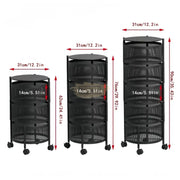 5-Tier Rotating Storage Organizer | Round Mesh on Wheels | Black Storage Rack