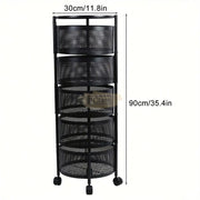 5-Tier Rotating Storage Organizer | Round Mesh on Wheels | Black Storage Rack