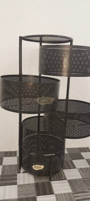 5-Tier Rotating Storage Organizer | Round Mesh on Wheels | Black Storage Rack