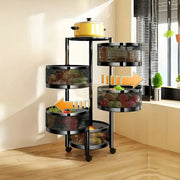 5-Tier Rotating Storage Organizer | Round Mesh on Wheels | Black Storage Rack