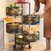 5-Tier Rotating Storage Organizer | Round Mesh on Wheels | Black Storage Rack