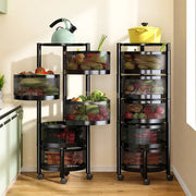 5-Tier Rotating Storage Organizer | Round Mesh on Wheels | Black Storage Rack