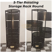 5-Tier Rotating Storage Organizer | Round Mesh on Wheels | Black Storage Rack