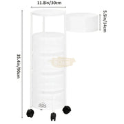 5-Tier Rotating Storage Organizer | Round Mesh on Wheels | White Storage Rack