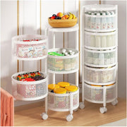 5-Tier Rotating Storage Organizer | Round Mesh on Wheels | White Storage Rack