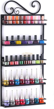 5-Tier Wall-Mounted Iron Nail Polish Display Rack (1 pair) | Black (rack only) Wall Nail Polish Display