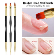 3 Pcs Double Sided Nail Art Brush Set Black/Gold