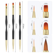 3 Pcs Double Sided Nail Art Brush Set Black/Gold