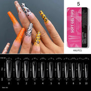 Soft Gel Tips H105-5 | Full Cover | Long Coffin 440 Tips Pink Box