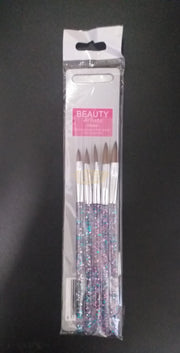 5Pcs Beauty Artists Acrylic Brush Set Clear with Sequins Pink/Blue Nail Art Brush