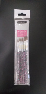 5Pcs Beauty Artists Acrylic Brush Set Clear with Sequins Pink/Green Nail Art Brush