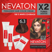 Nevaton Permanent Hair Color Cream Set (2 Tubes+Oxidation) - 6.3 Nutshell