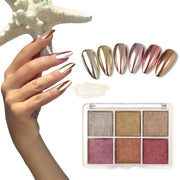 6 Colors Magic Aurora Nail Powder with 3 Applicators | 002 Nail Powder