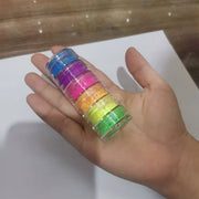 6 Colors Rainbow Neon Pigment Powder Stack Tower Nail Brush