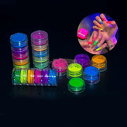 6 Colors Rainbow Neon Pigment Powder Stack Tower Nail Brush