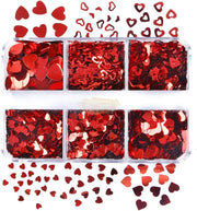 6 Grids Heart Nail Art Sequins 3D Red Love Nail Glitters Holographic Heart Glitter & Sequins