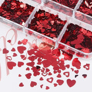 6-Grids Heart Nail Art Sequins 3D Red Love Nail Glitters Holographic Nail Sequins