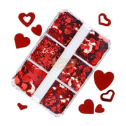 6-Grids Heart Nail Art Sequins 3D Red Love Nail Glitters Holographic Nail Sequins