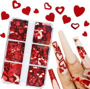 6 Grids Heart Nail Art Sequins 3D Red Love Nail Glitters Holographic Heart Glitter & Sequins