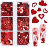 6 Grids Heart Nail Art Sequins 3D Red Love Nail Glitters Holographic Heart Glitter & Sequins