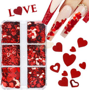 6 Grids Heart Nail Art Sequins 3D Red Love Nail Glitters Holographic Heart Glitter & Sequins