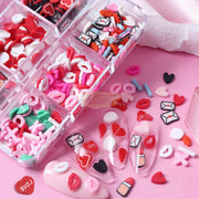 6 Grids Nail Decorations Slices Red Lips Designs 3D Stickers