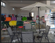 6-Piece Square Glass Top Outdoor Dining Set With Foldable Chairs & Umbrella Outdoor Furniture Set