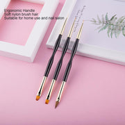 3 Pcs Double Sided Nail Art Brush Set Black/Gold