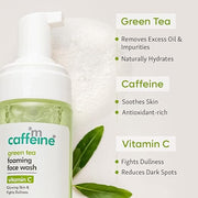 mCaffeine Foaming Face Wash for Combination Skin - Fights Dark Spots & Controls Oil | With Vitamin C, Aloe Vera & Green Tea | Daily Use Refreshing Facial Cleanser for Men & Women | 110ml