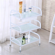 3-Tier Glass Shelves Metal Frame Rolling Cart with drawer | White