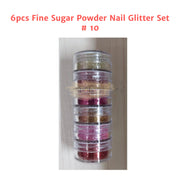 6pcs Fine Sugar Powder Nail Glitter Set | 10 Nail Powder