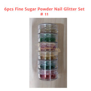 6pcs Fine Sugar Powder Nail Glitter Set | 11 Nail Powder