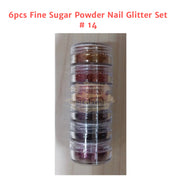 6pcs Fine Sugar Powder Nail Glitter Set | 14 Nail Powder