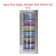 6pcs Fine Sugar Powder Nail Glitter Set | 9 Nail Powder