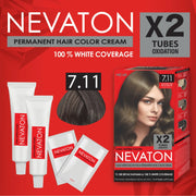 Nevaton Permanent Hair Color Cream Set (2 Tubes+Oxidation) - 7.11 Blonde Intense Ash