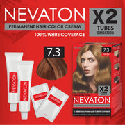 Nevaton Permanent Hair Color Cream Set (2 Tubes+Oxidation) - 7.3 Caramel Blonde