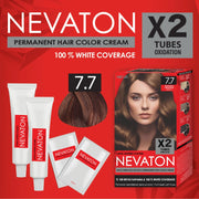 Nevaton Permanent Hair Color Cream Set (2 Tubes+Oxidation) - 7.7 Caramel Brown