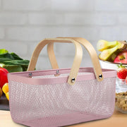 Wire Mesh Steel Basket with Handles | Big | Pink | 47*25*18 cm