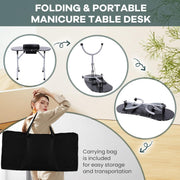 Foldable Manicure Station - Black Flower Design with Carry Bag MT-017F